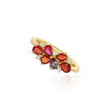 Yellow Gold Ring with pear shaped Orange and Purple Sapphires, and small round Diamonds, Small