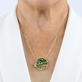 Gold Necklace of Black, Green, Blue Cloisonne, a small fox, Diamonds, a Ruby, Large - Model shot