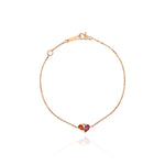 Rose Gold Bracelet with pear shaped Pink Tourmaline and Orange Sapphire, and a round Diamond, Small