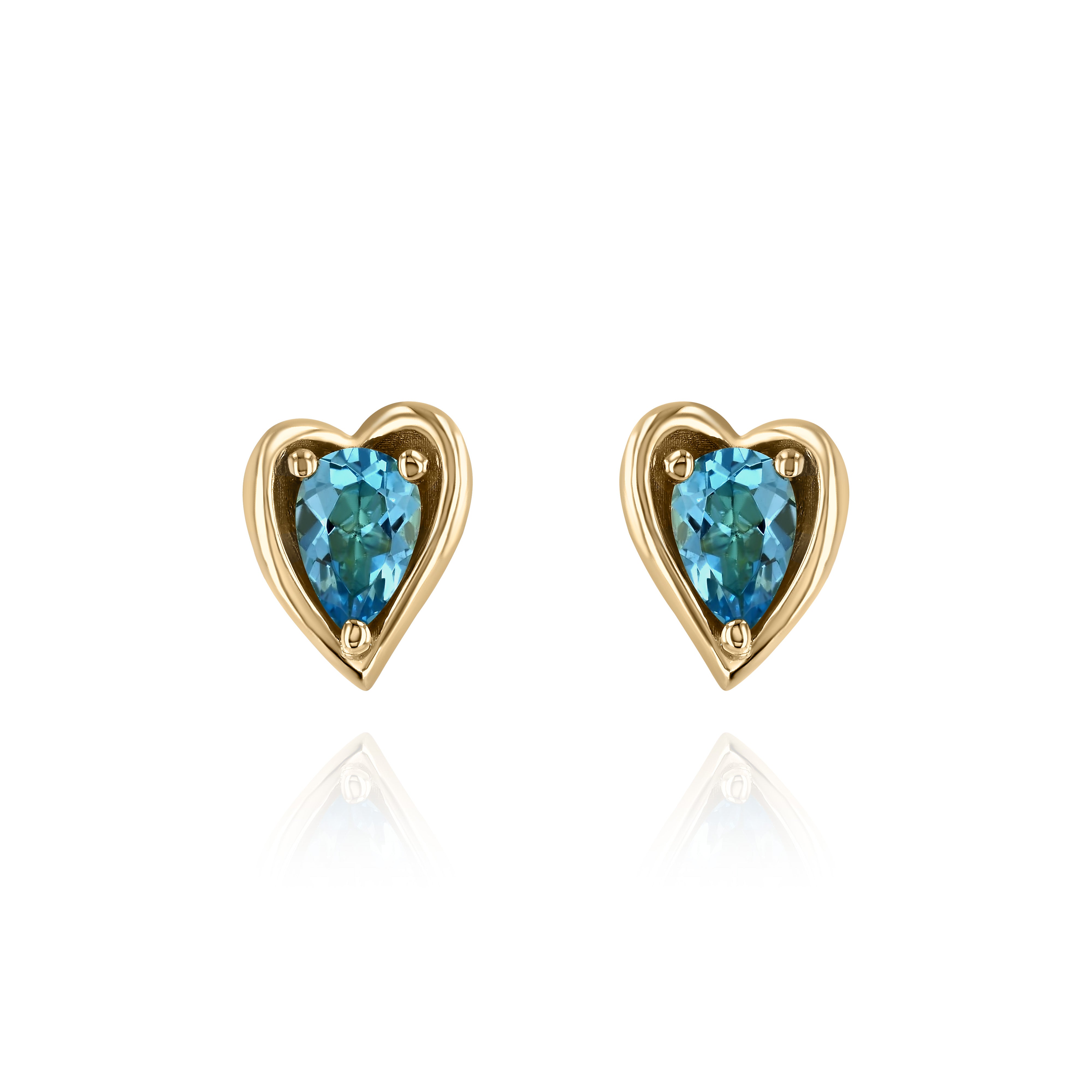 Yellow Gold heart shaped Earrings a pear shaped Topaz, Small