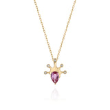 Yellow Gold Necklace with a pear shaped Pink Sapphire and small round Diamonds, Small