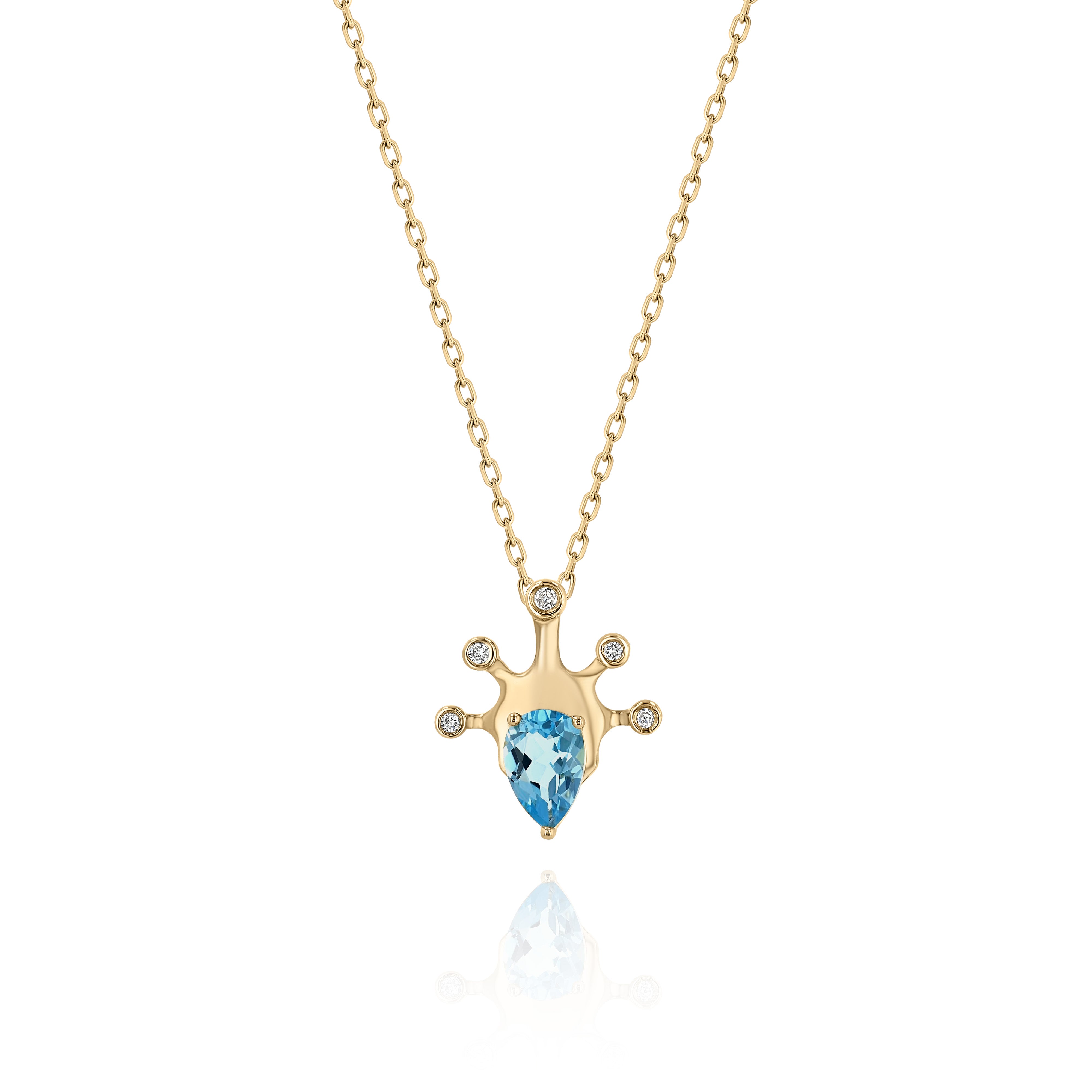 Yellow Gold Necklace with a pear shaped Topaz and small round Diamonds, Small