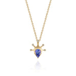 Yellow Gold Necklace with a pear shaped Tanzanite and small round Diamonds, Small