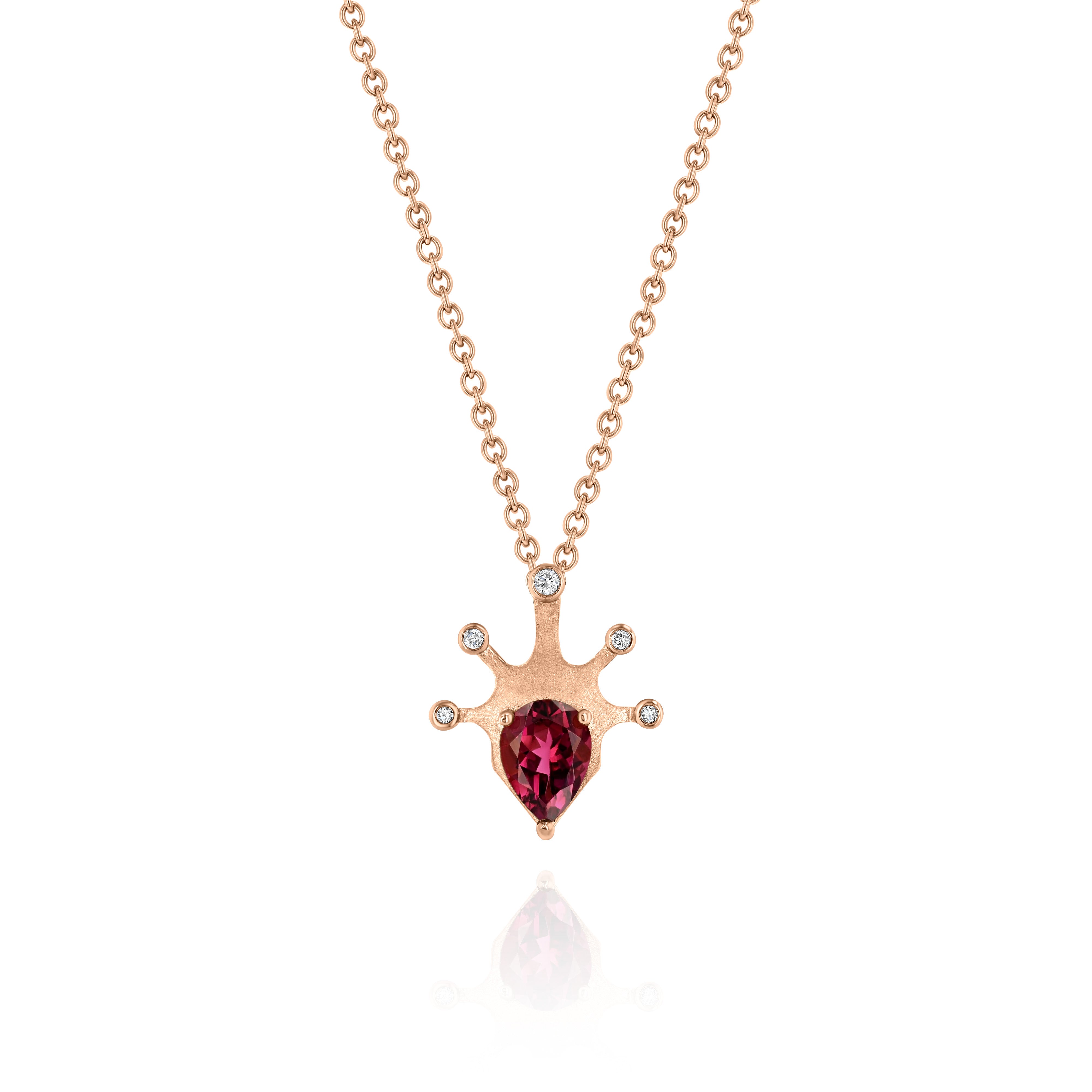 Rose Gold Necklace with a pear shaped Pink Tourmaline and small round Diamonds, Small