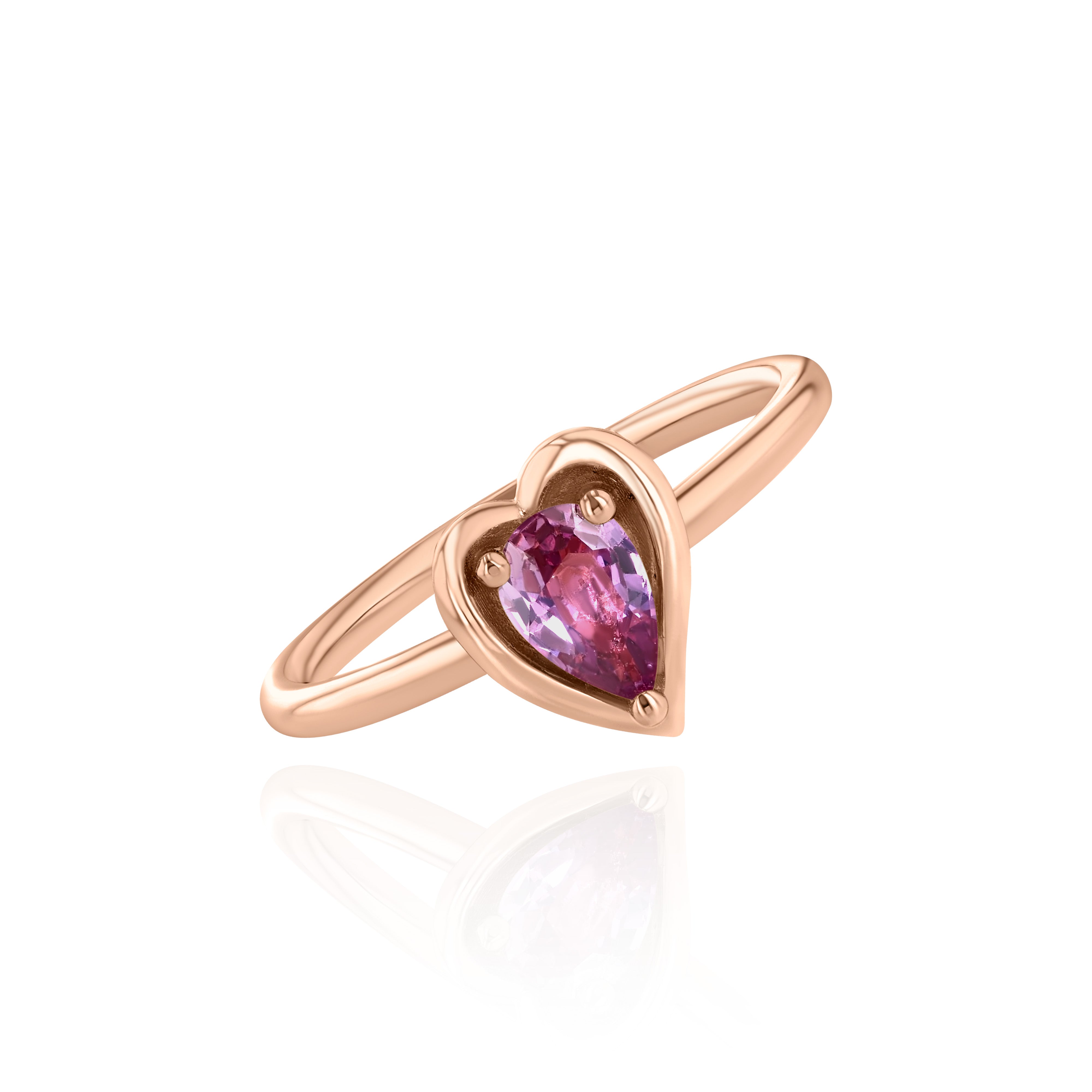 Rose Gold heart shaped ring with a pear shaped Pink Sapphire, Small