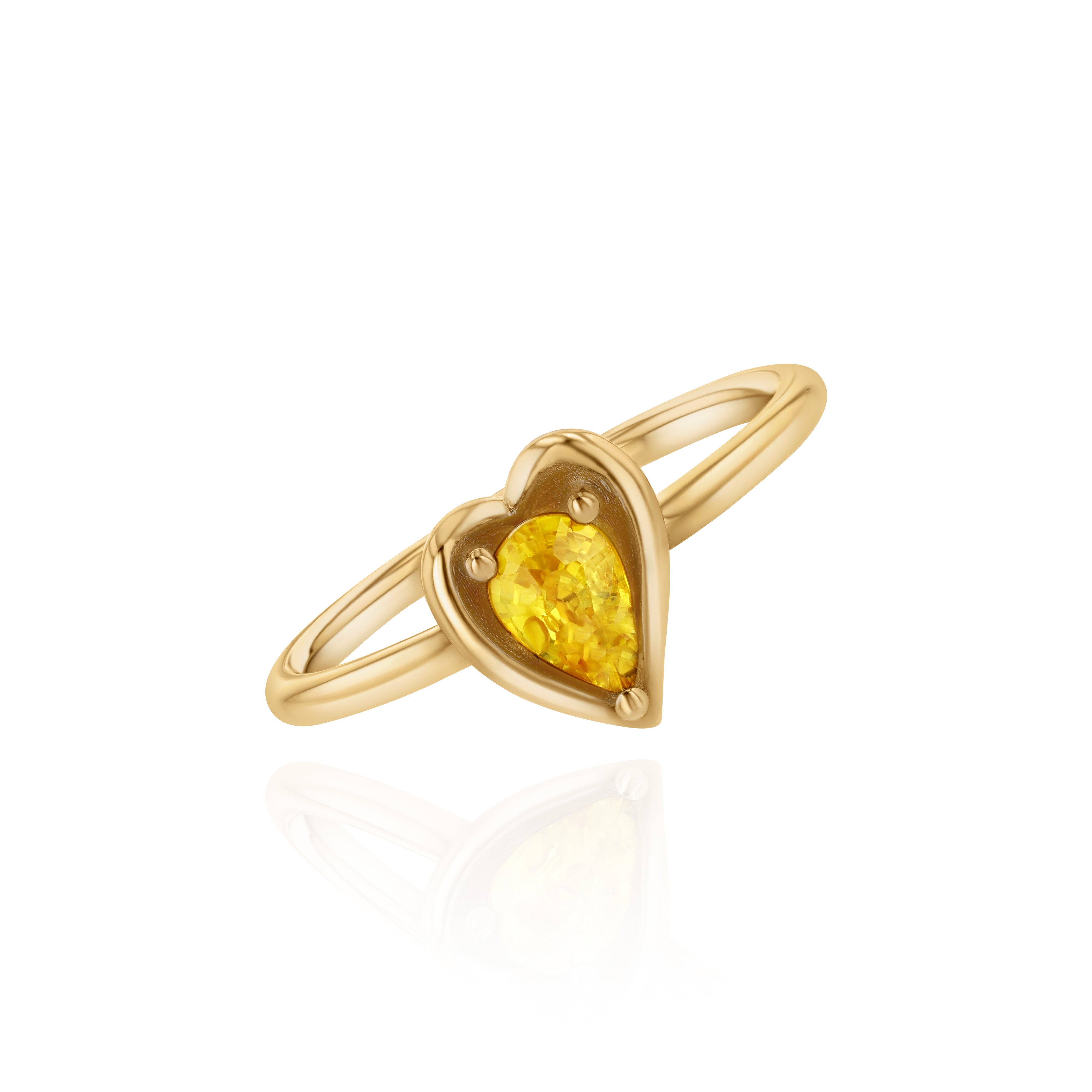 Yellow Gold heart shaped ring with a pear shaped Yellow Sapphire, Small