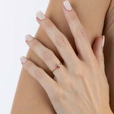 Yellow Gold ring with pear shaped Pink Sapphire and White Sapphire, Small - Model shot