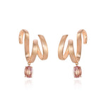 Rose Gold ribbon shaped Earrings with an oval shaped Pink Sapphire, Large