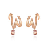 Rose Gold ribbon shaped Earrings with an oval shaped Pink Sapphire, Large