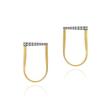 Earrings with Yellow Gold snake chain draped from Rhodium Plated rod of Diamonds, Large