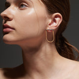 Earrings with Yellow Gold snake chain draped on Rhodium Plated rod of Diamonds, Large - Model shot