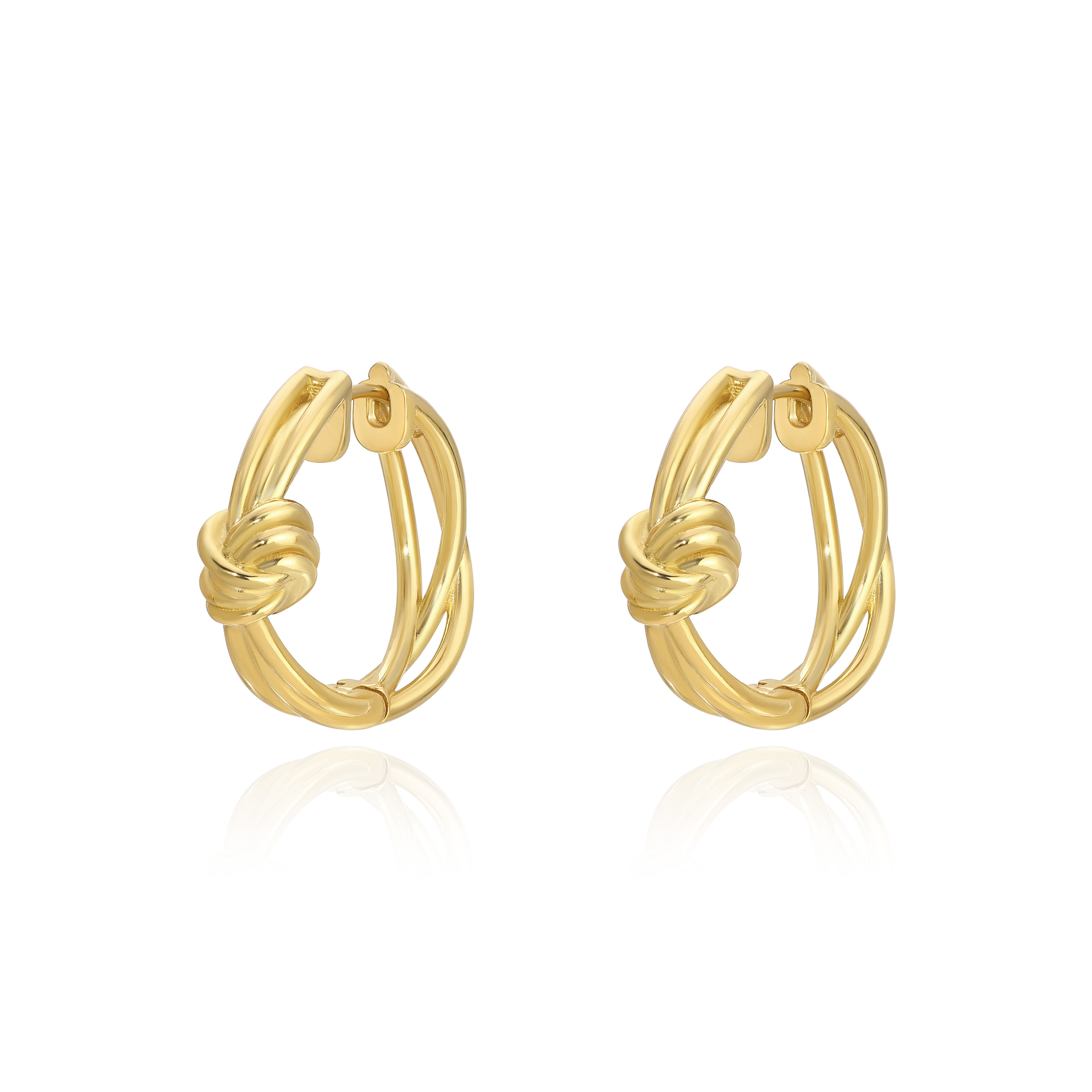 Yellow Gold hoop Earrings with Yellow Gold macrame knot, Medium