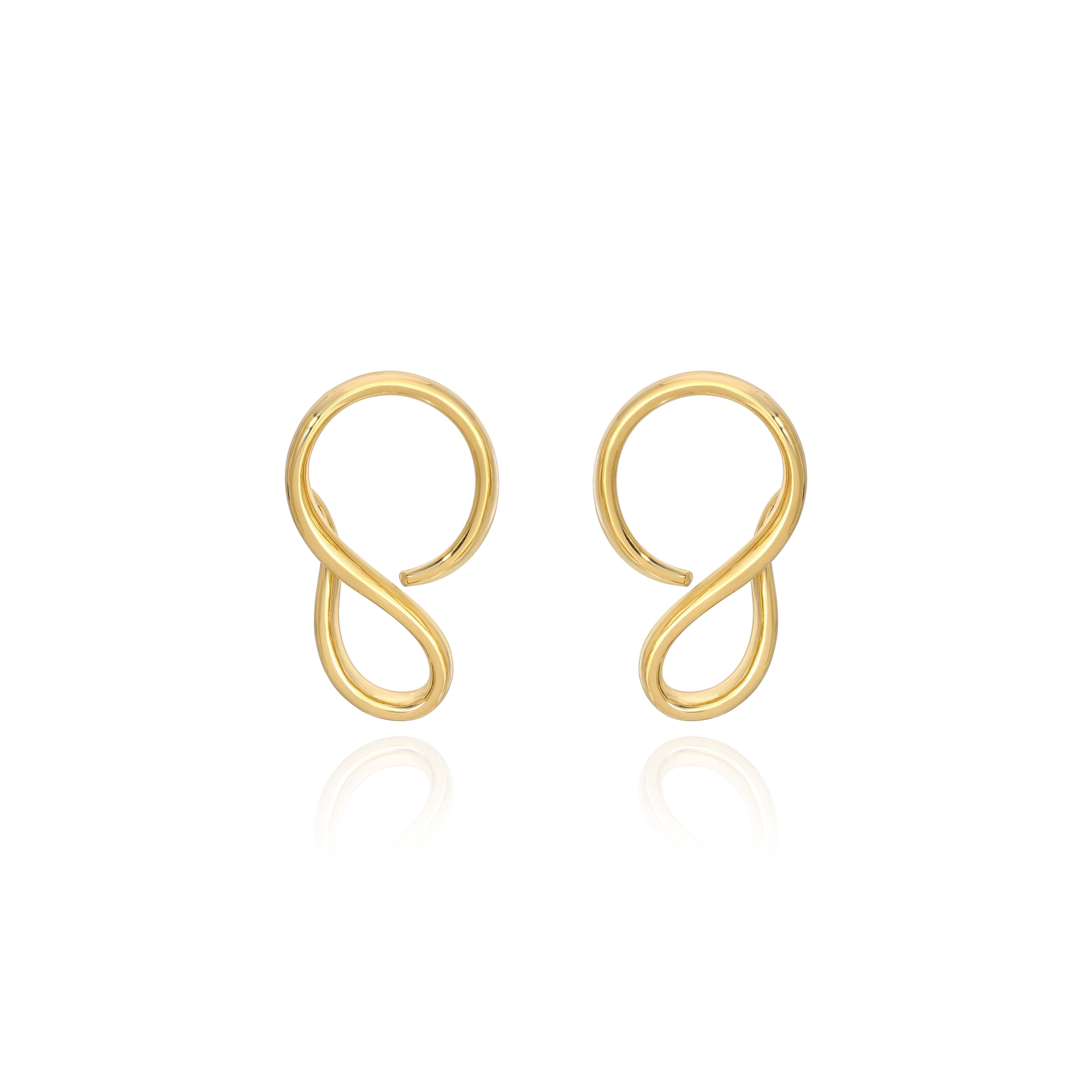 Yellow Gold Earrings in an extended S shape, Medium