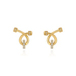 Yellow Gold loop shaped Earrings with Diamond encrusted ends and disc, Small