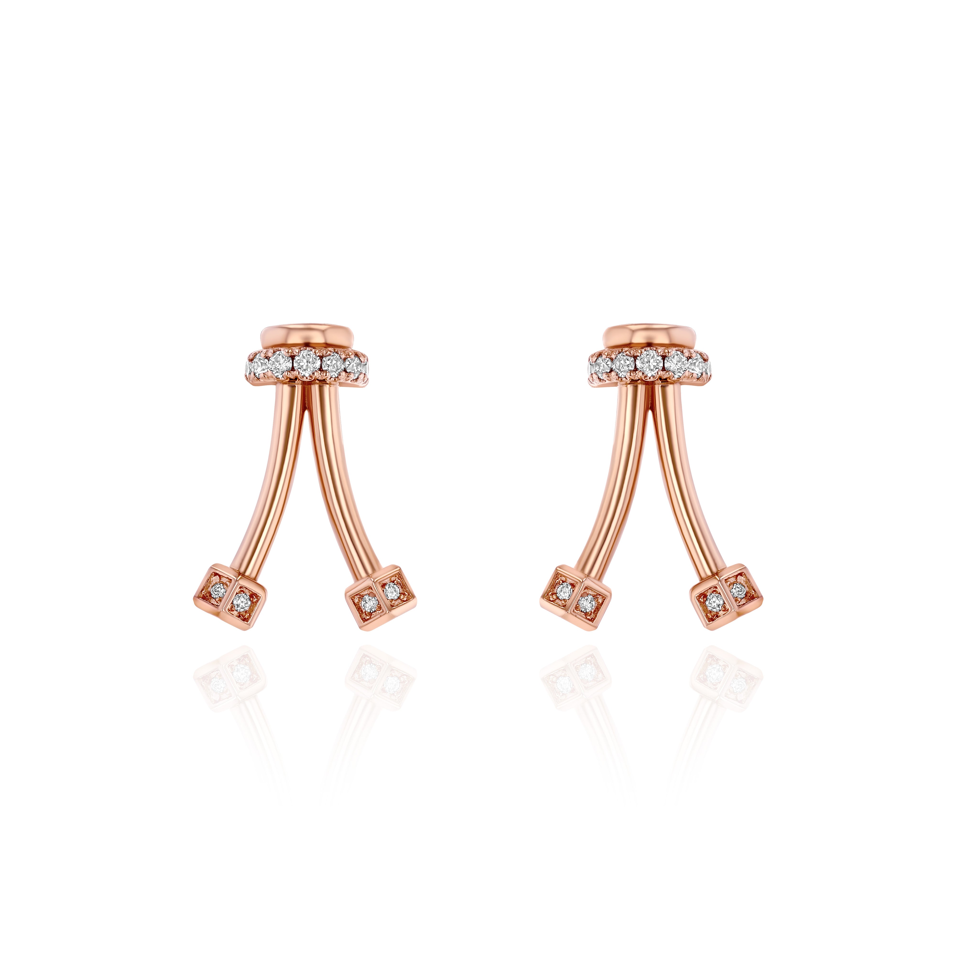 Rose Gold upside down V shaped Earrings with Diamond encrusted ends, Small
