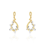 Yellow Gold twisted drop shaped Earrings with white gold wrapped and twisted around it, Medium