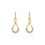 Yellow Gold Earrings forming an uneven figure 8, with Rhodium Plated notches and Diamonds, Medium