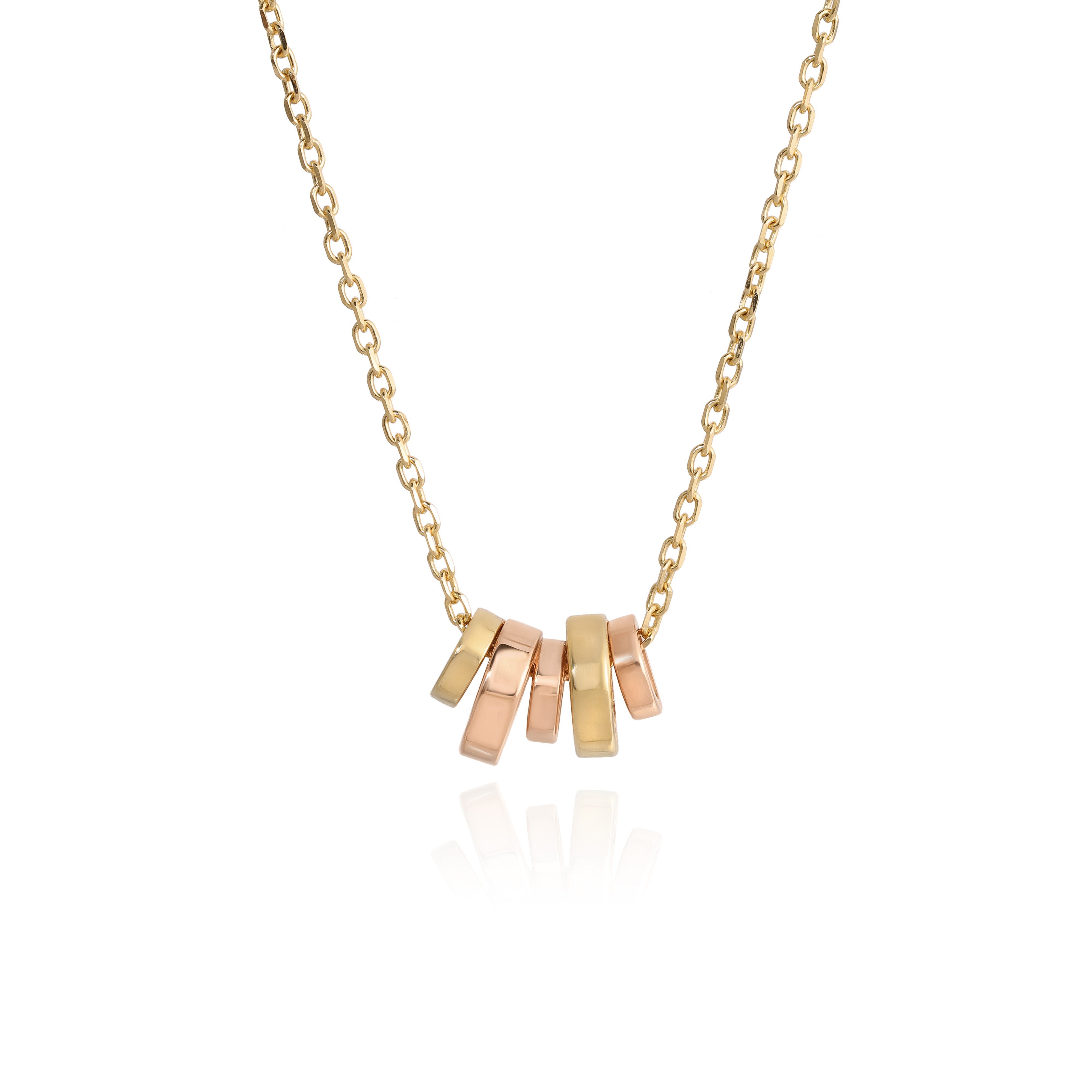 Yellow Gold Necklace with five alternating Yellow and Rose Gold discs, Small