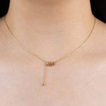 Yellow Gold Necklace with alternating Yellow and Rose Gold discs, hanging chain, Small - Model shot