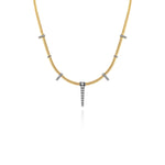Yellow Gold Necklace with seven Diamond-lined, Rhodium plated rays spaced out along it, Medium
