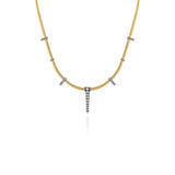 Yellow Gold Necklace with seven Diamond-lined, Rhodium plated rays spaced out along it, Medium