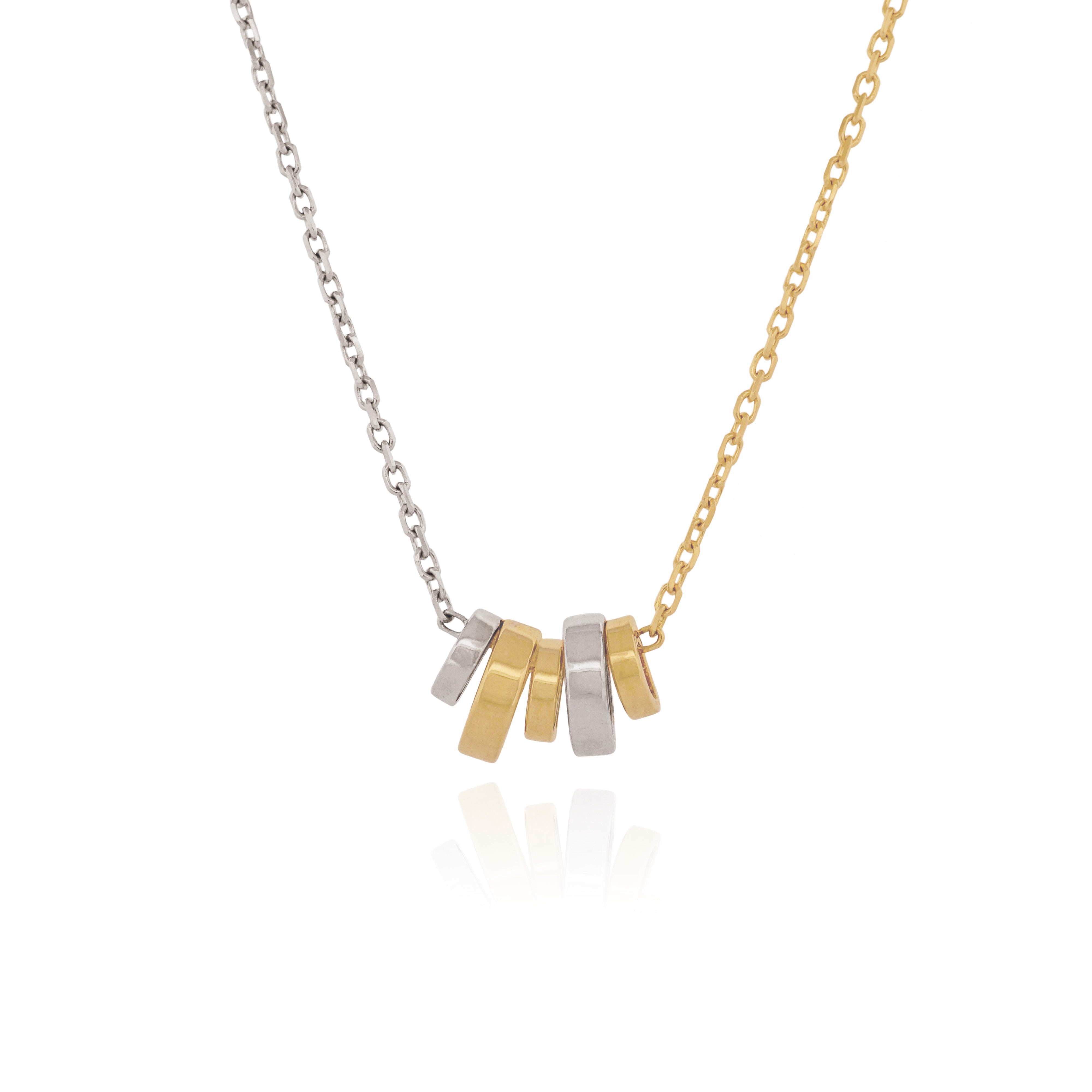 Necklace with Yellow and White Gold discs and a half Yellow Gold, half White Gold chain, Small