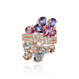 Rose Gold and Diamond dual Ring - half Blue and Pink Sapphire, half Morganite and Topaz, Large