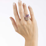 Rose Gold and Diamond dual Ring - Blue and Pink Sapphire, Morganite and Topaz, Large - Model shot