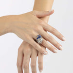 Rhodium Plated Gold and Diamond dual Ring - Blue Sapphire and White Sapphire, Large - Model shot