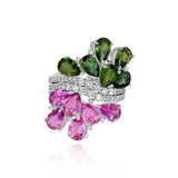 White Gold and Diamond dual Ring - half Green Sapphire, half Pink Sapphire, Large