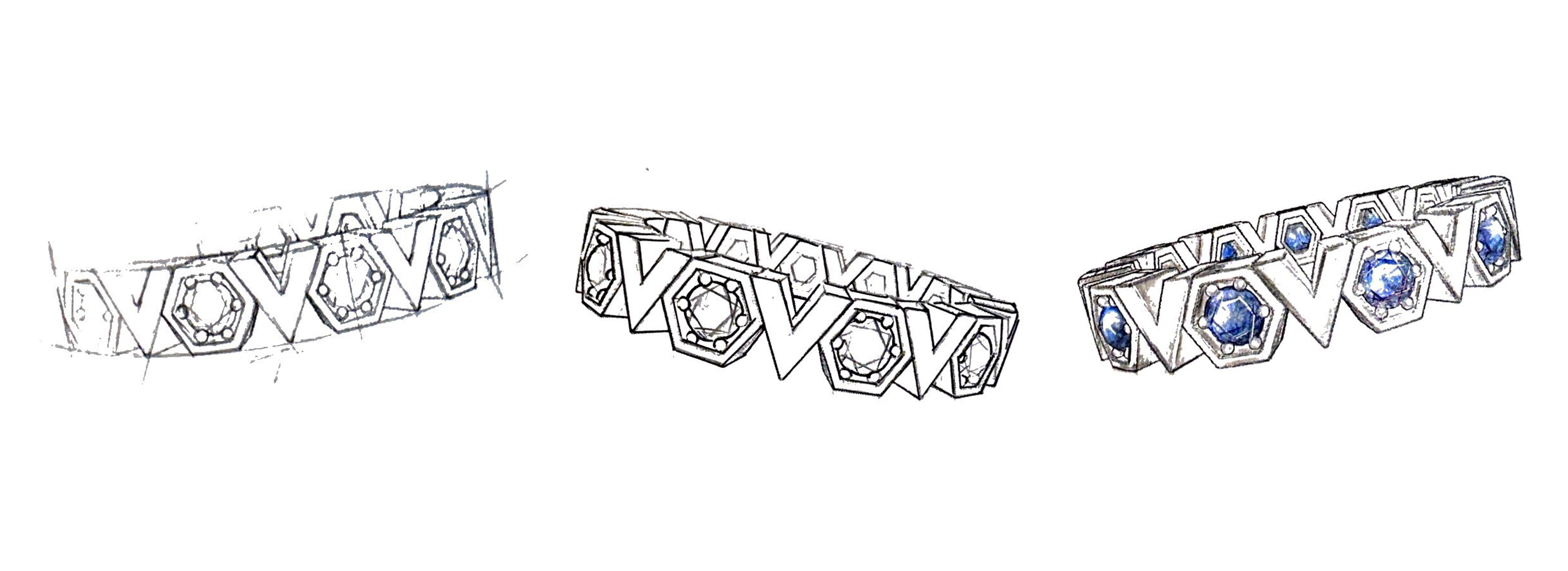 Hand-drawn sketches of the Castle Sapphire Infinity Band